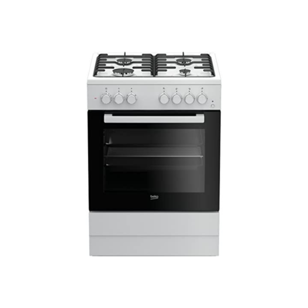 FSE62110DW, Gas, 4 zonas de cocción, Horno multifunción, 65 L, Grill, Blanco y negro