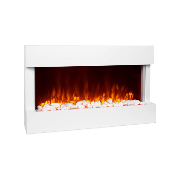 Chimenea eléctrica - 1000/2000 W, Efecto Llama LED, Control Remoto, Termostato 10-30 °C, Temporizador, Detección Ventanas Abiertas, Protección sobrecalentamiento, MDF, Blanco